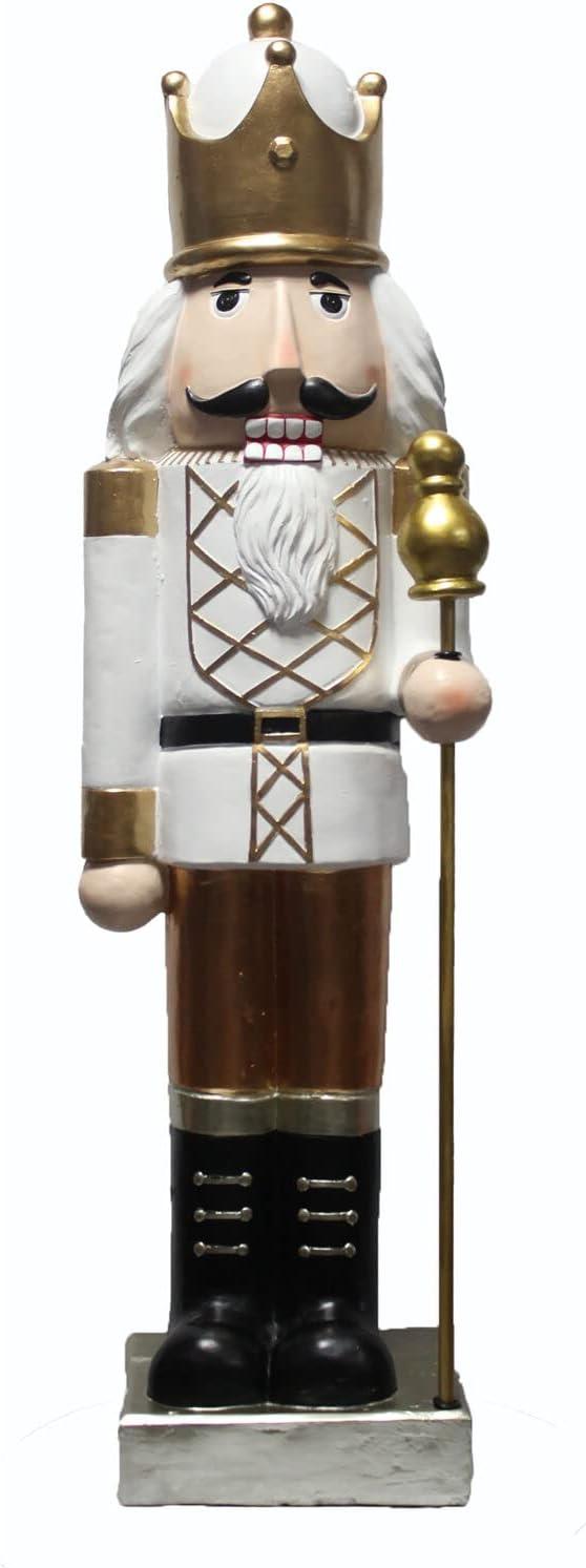 Christmas Time 48-In. Nutcracker Holding Staff Figurine | Festive Indoor Holiday Decor | Christmas Decoration | Gold/White | CT-MG048NC0-GD