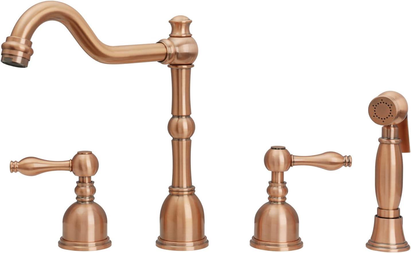 Brushed Copper Double-Handle Widespread Kitchen Faucet with Side Spray