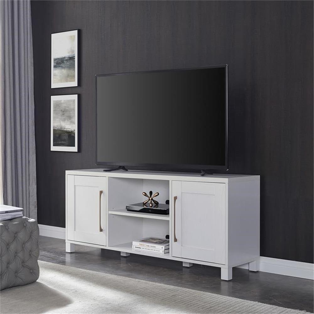 White MDF 58" TV Stand with Cabinet and Shelves