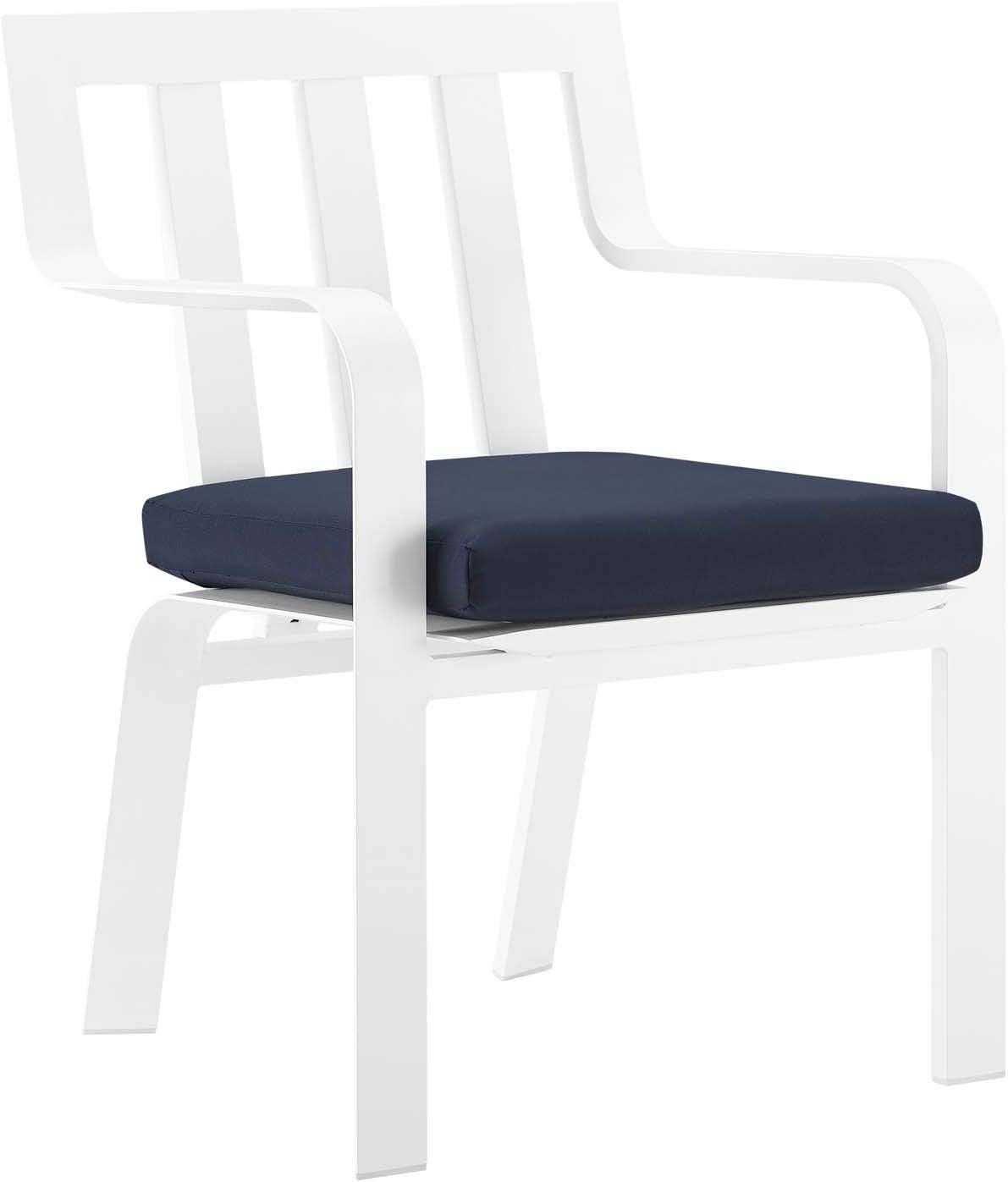 Modway Baxley Stackable Outdoor Patio Aluminum Dining Armchair in White/Navy