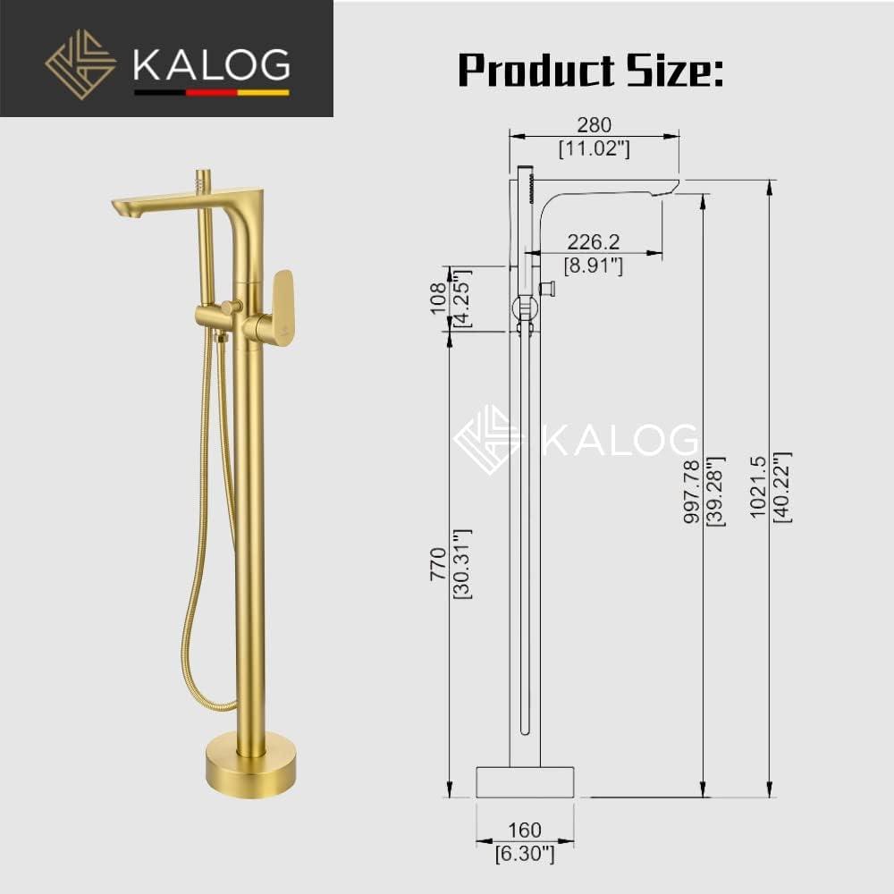 Brushed Gold Freestanding Tub Filler Faucet with Handheld Shower