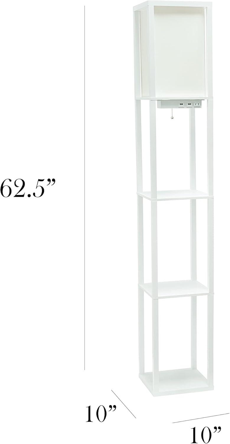 Floor Lamp Etagere Organizer Storage Shelf with 2 USB Charging Ports and Linen Shade - Simple Designs