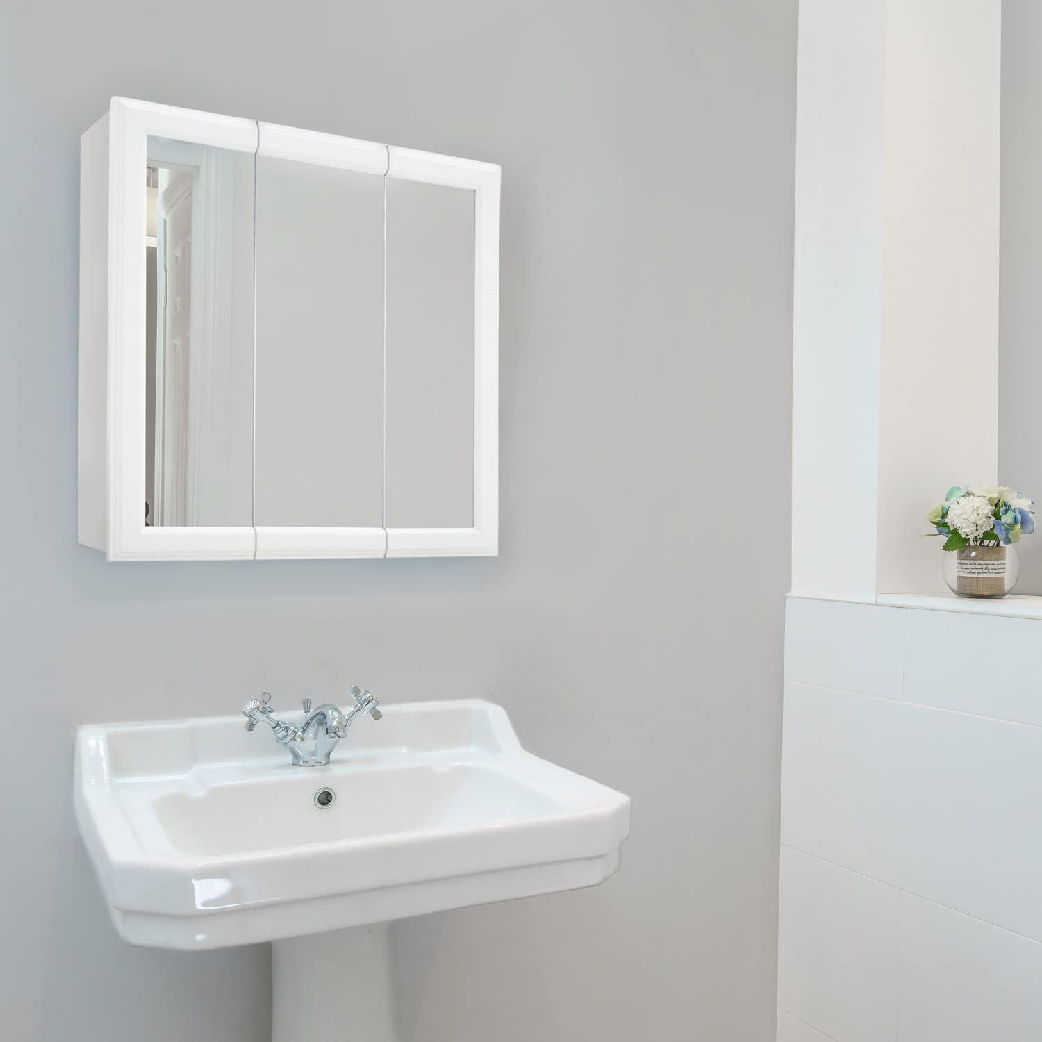 24 Inch Bathroom Medicine Cabinet, Wall Mounted, 3 Mirror, Doors White – Design House, 535849-WHT