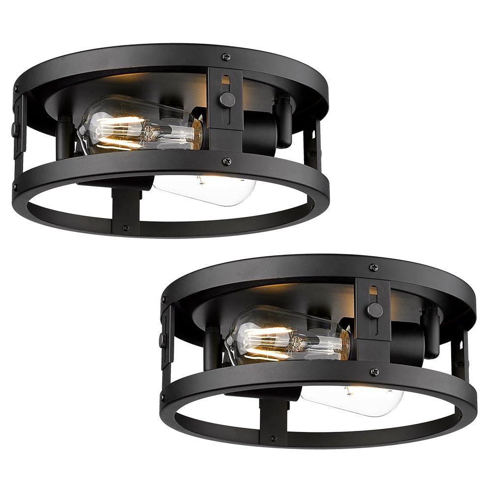 2 Pack Black Farmhouse Flush Mount Ceiling Light,2-Light Rustic Hallway Lighting Fixtures,Industrial Light Fixtures Ceiling Mount for Kitchen Hall Entry Bedroom Closet