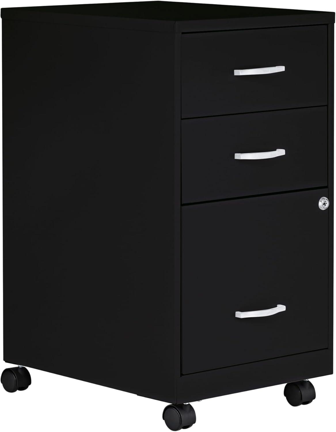 Black Mobile 3-Drawer Lockable Metal File Cabinet