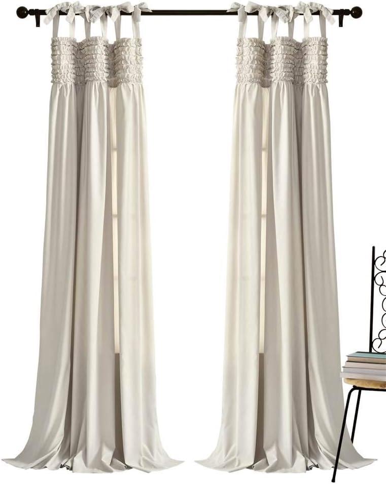 Lush Decor Lydia Ruffle 84" X 40" Solid Neutral Tie-Top Pair Window Panel