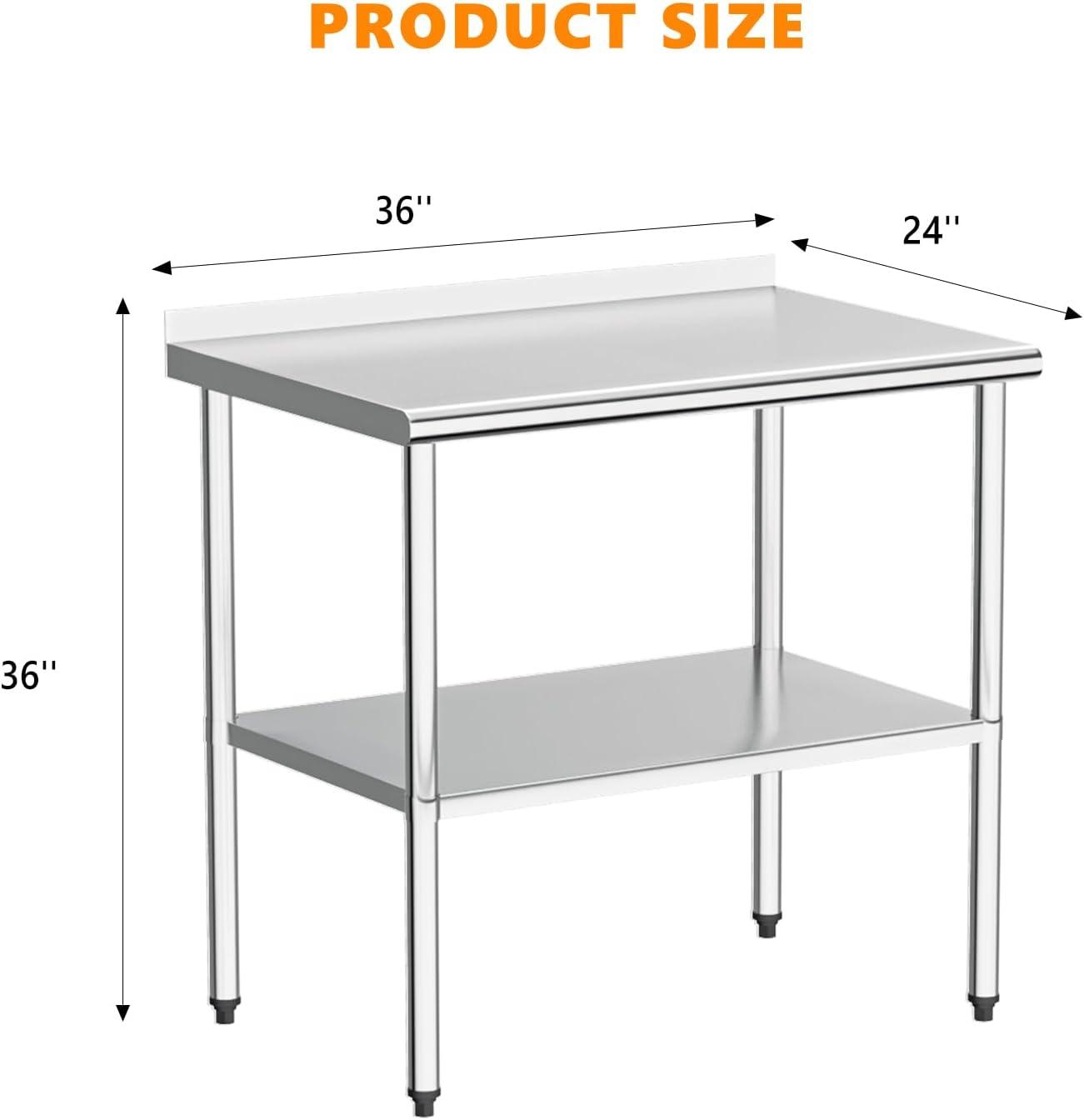 ROVSUN 36'' x 24'' Stainless Steel Table for Prep & Work, Metal Table with Undershelf for Kitchen Restaurant, Home