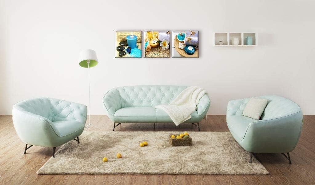 SPA Wall Art Decor for Bedroom, SZ Still Life Canvas Prints of Blue Sands, Candles & Stones, Massage Treatment Pictures (Waterproof Artwork, 1" Thick, Bracket Mounted Ready to Hang)