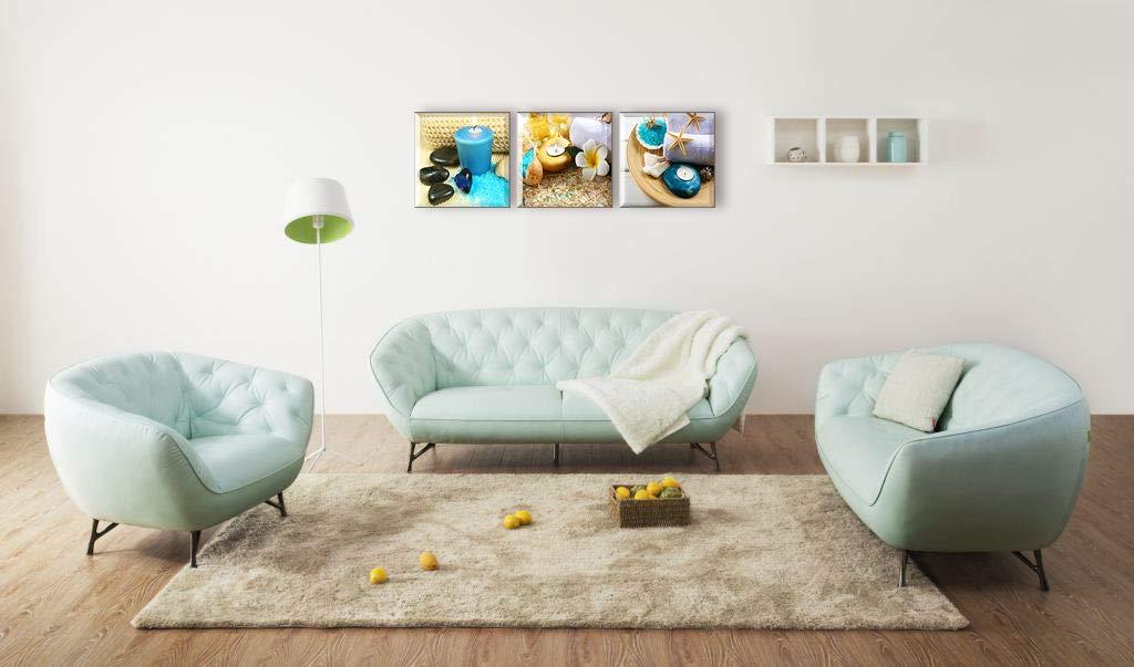 SPA Wall Art Decor for Bedroom, SZ Still Life Canvas Prints of Blue Sands, Candles & Stones, Massage Treatment Pictures (Waterproof Artwork, 1" Thick, Bracket Mounted Ready to Hang)