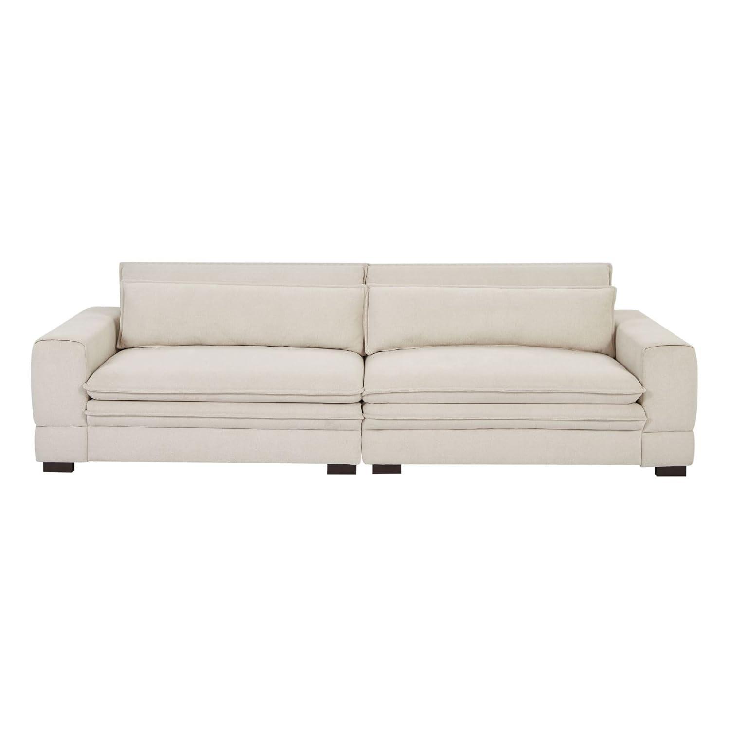 KEVINSPACE 104.72" Sofa Couch, Mid Century Modern Sofa, 3 Seater Sofa for Living Room Deep Seat Sofas Furniture Comfy Couches with 2 Pillows Comfy Cushion for Bedroom, Apartment, Office Beige