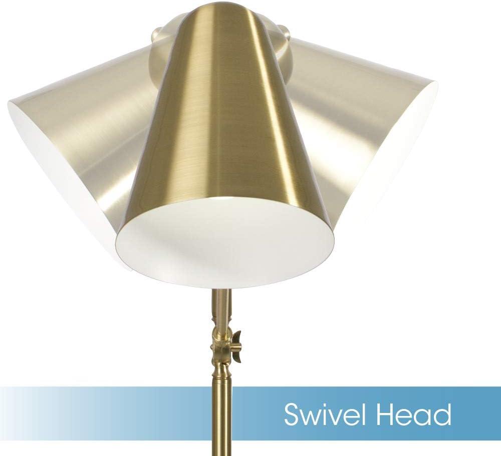 OttLite OttLite Archer Floor Lamp - Mid-Century Modern Design, Satin Brass Finish, LED, Adjustable Shade