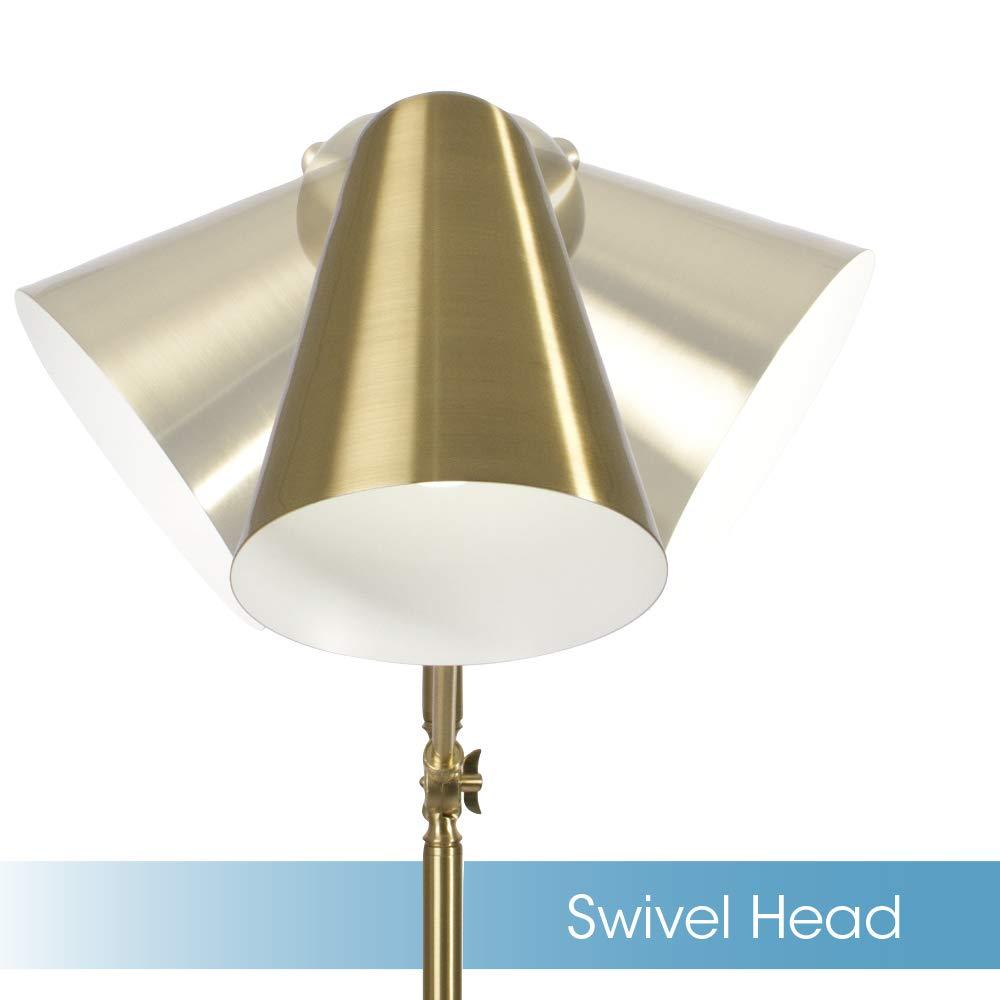 OttLite OttLite Archer Floor Lamp - Mid-Century Modern Design, Satin Brass Finish, LED, Adjustable Shade
