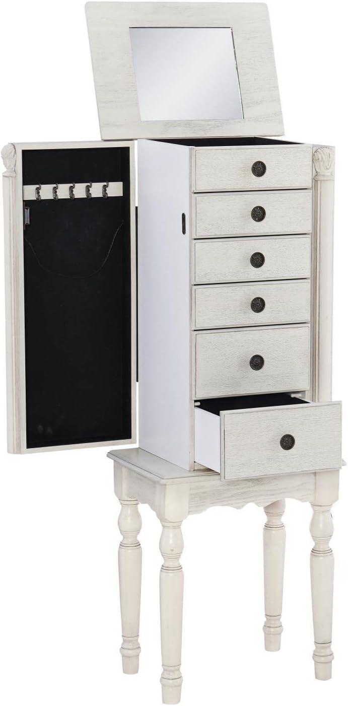 Off-White Distressed Finish Cottage Jewelry Armoire with Mirror