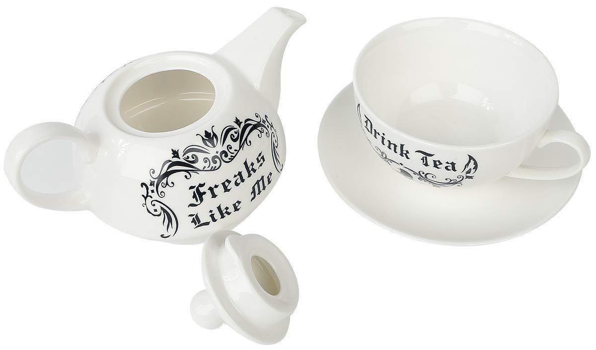 6.5 in. Freaks Like Me Drink Tea Set, White & Black - 3 Piece