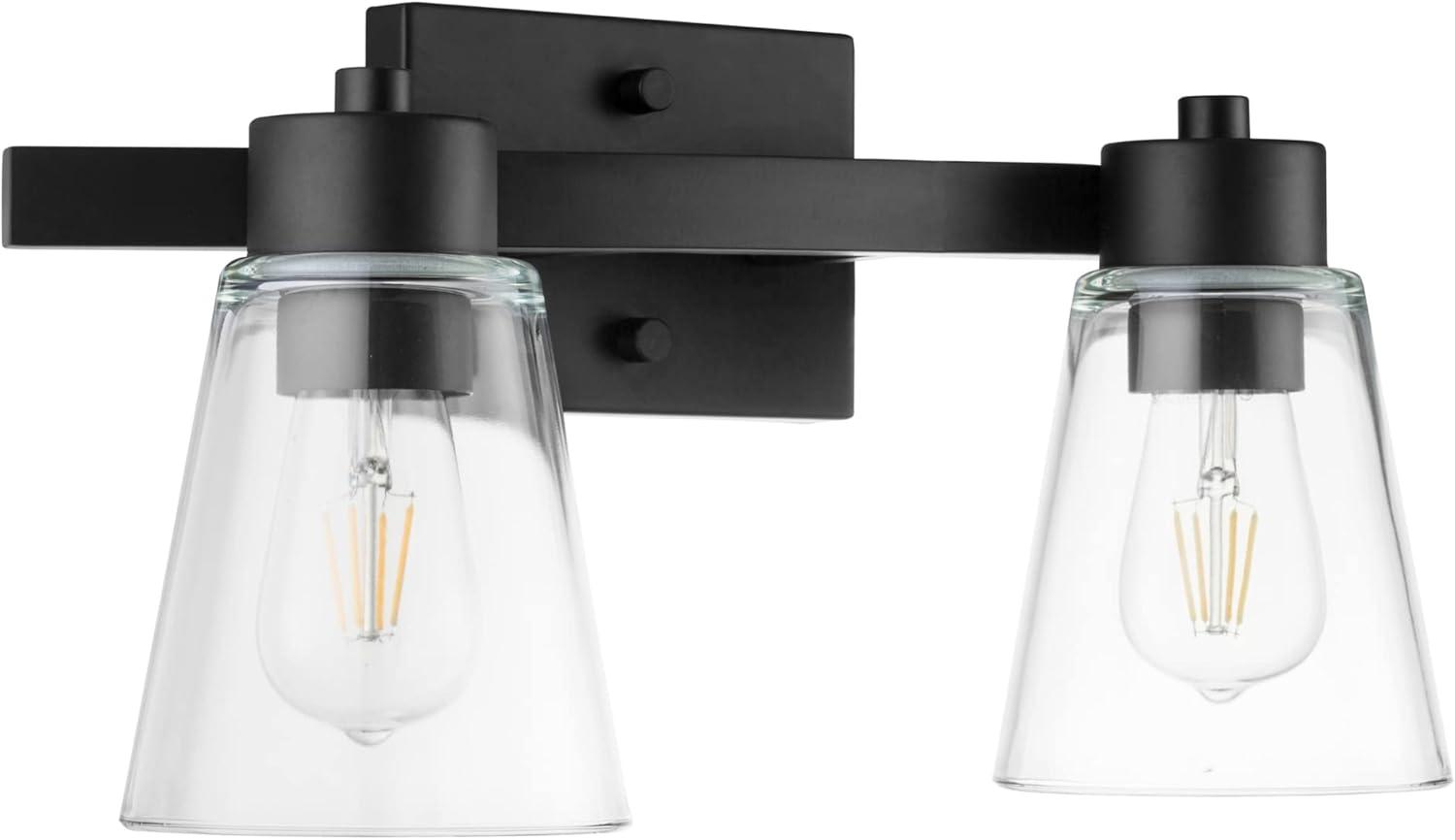 Prominence Home Fairendale 2-Light Matte Black Bathroom Vanity Light with Clear Glass Shade