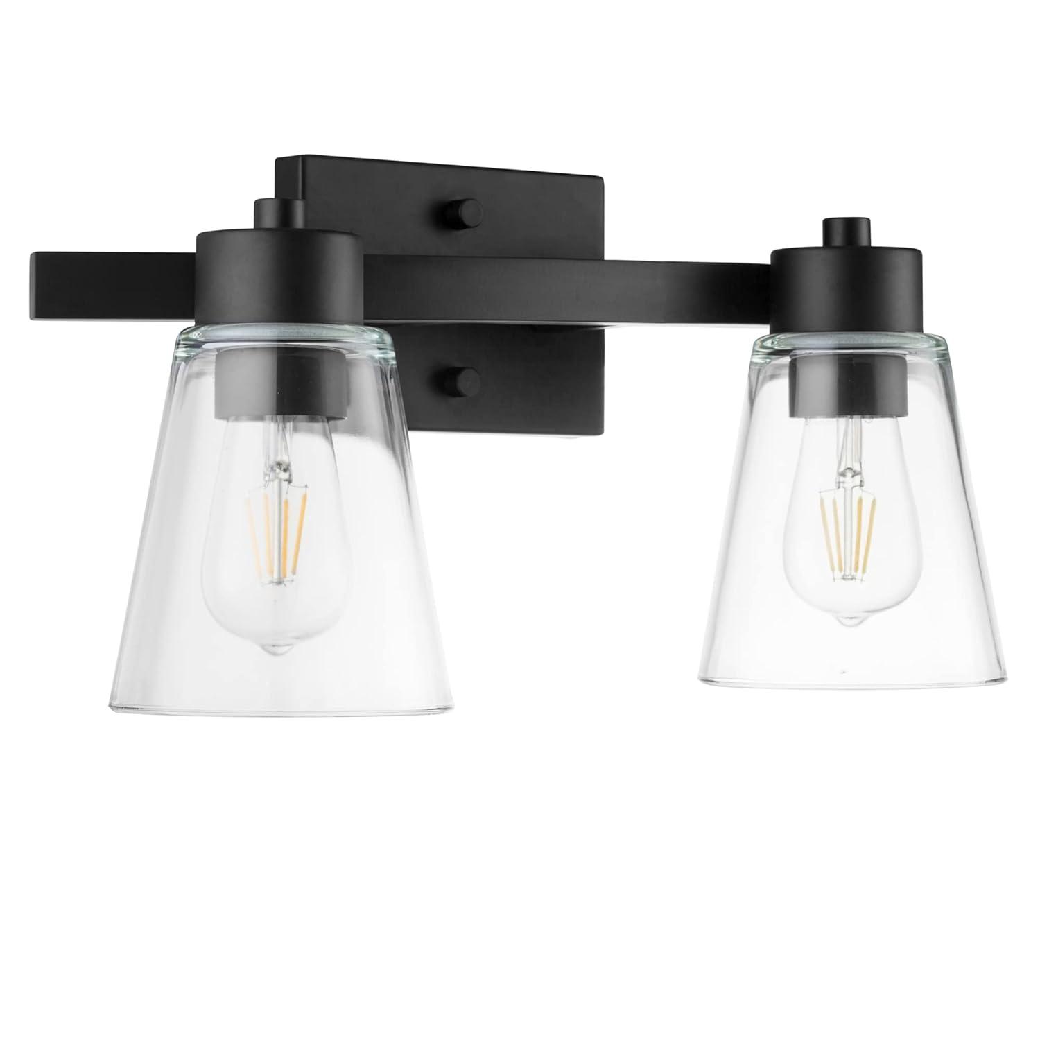 Prominence Home Fairendale 2-Light Matte Black Bathroom Vanity Light with Clear Glass Shade