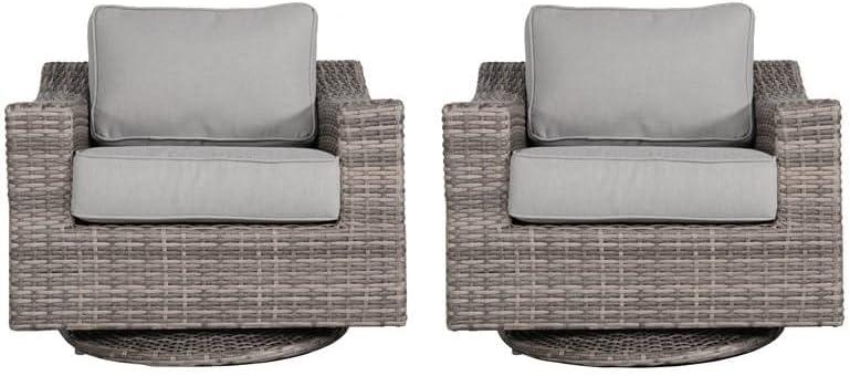 Home Square 2 Piece Beachcroft Swivel Patio Arm Chair Set in Beige