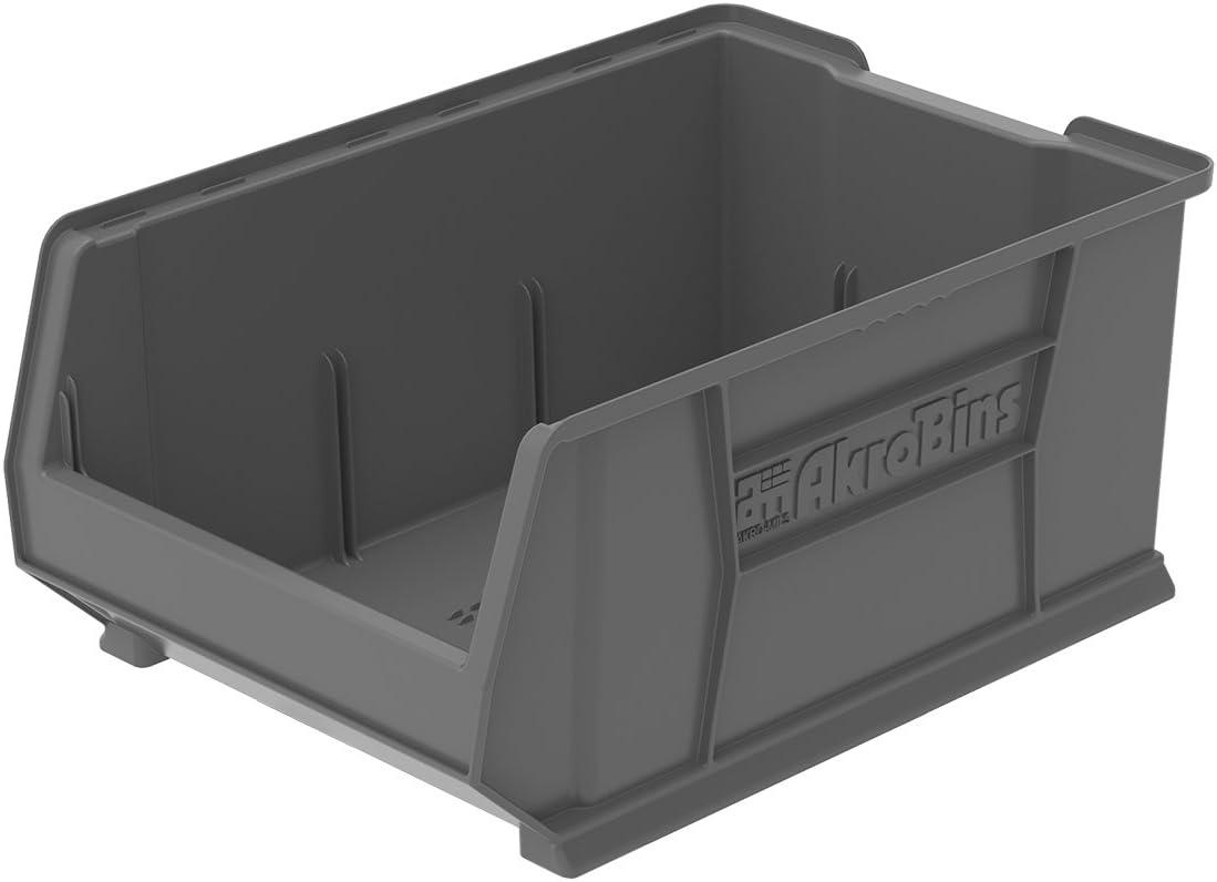 Gray Plastic Stackable Storage Bin for Garage Organization