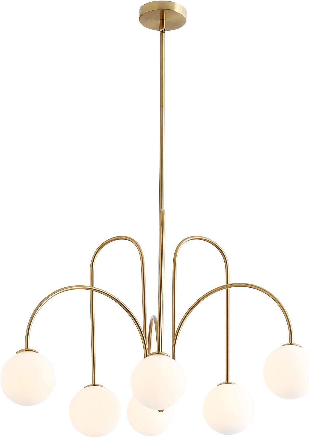 Elegant Brass 6-Light Globe Chandelier with Adjustable Height