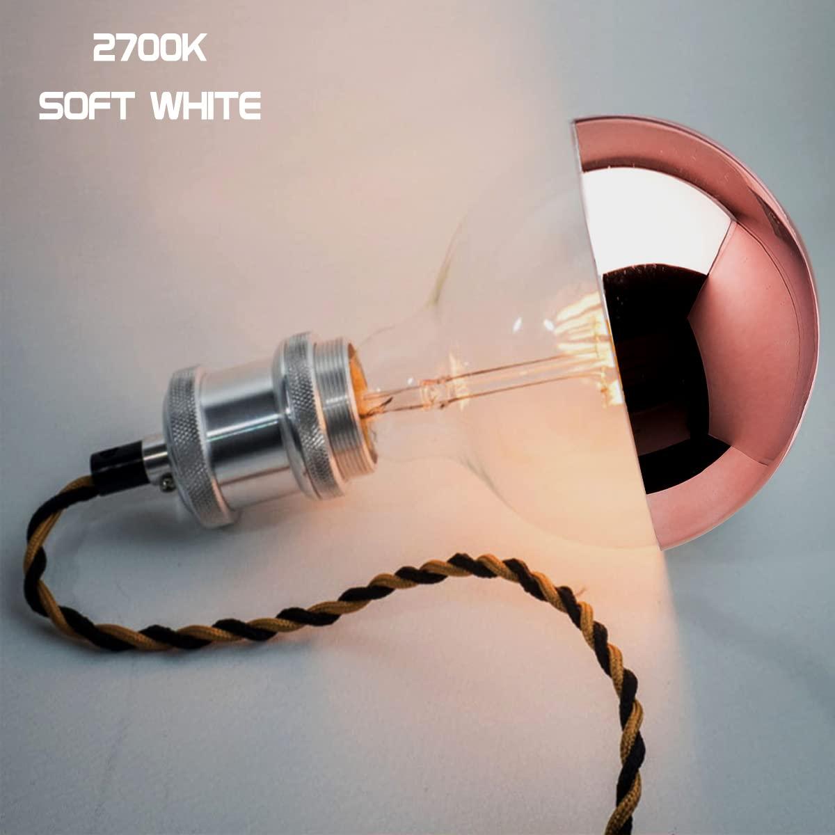 Half Chrome Light Bulb Dimmable, 6W (60 Watt Equivalent) G25/ G80 Globe Shape, 2700K Warm White, Decorative LED Edison Bulb, Rose Gold Tipped Light Bulb, E26 Base, Pack of 2