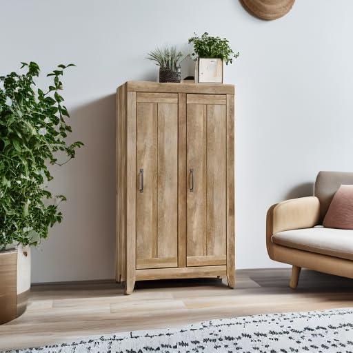 Craftsman Oak Freestanding Storage Cabinet with Adjustable Shelves