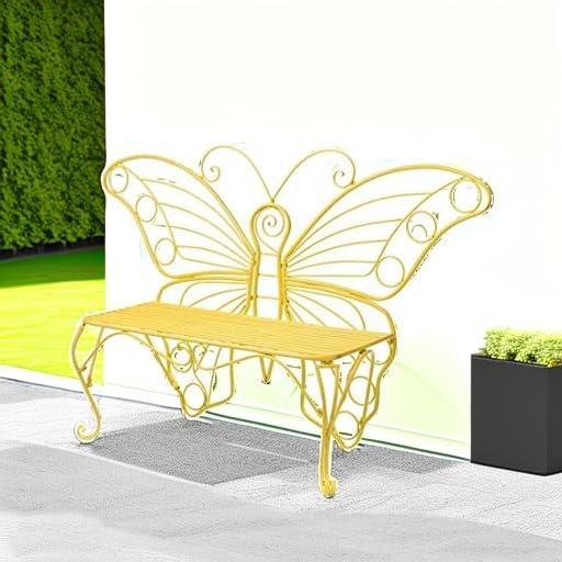 Plow & Hearth Yellow Metal Butterfly Garden Bench