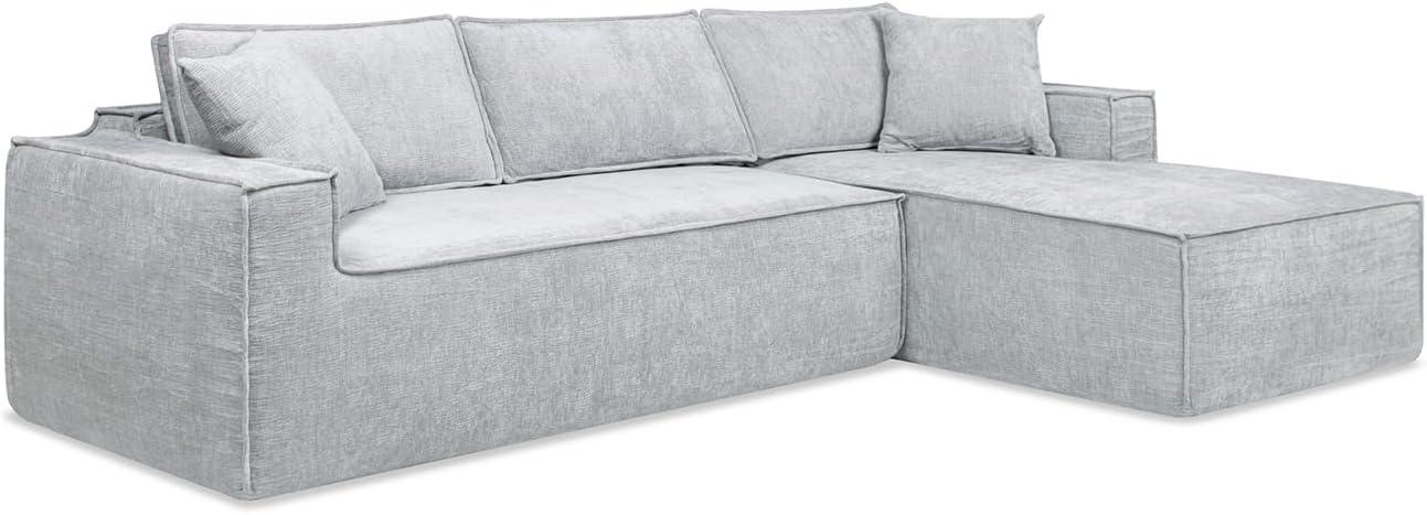 Jennifer Taylor Home Brenley 110.5" RAF Sofa-in-a-Box Sectional Sofa, Ash Gray Chenille