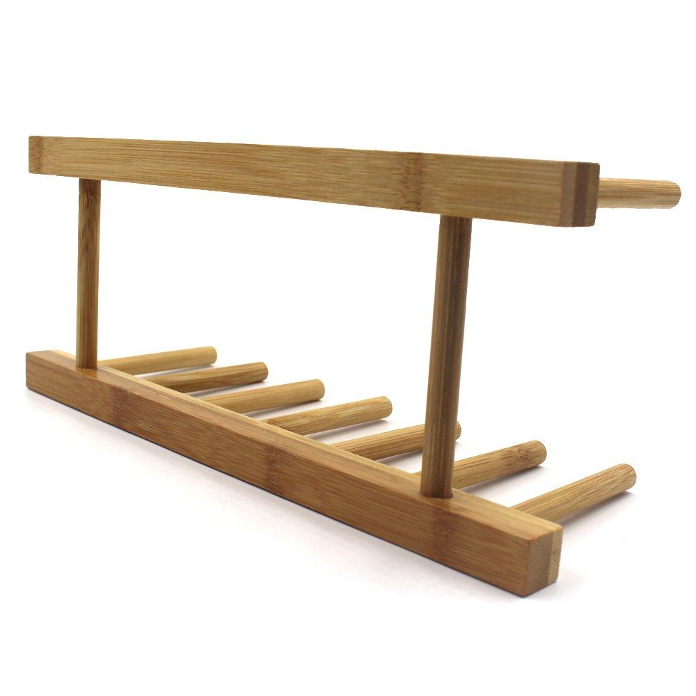 Bamboo Wooden Dish Rack Dishes Drainboard Drying Drainer Storage Holder Stand Kitchen Cabinet Organizer for Dish/Plate/Bowl/Cup/Pot Lid/Book, 1 Pack