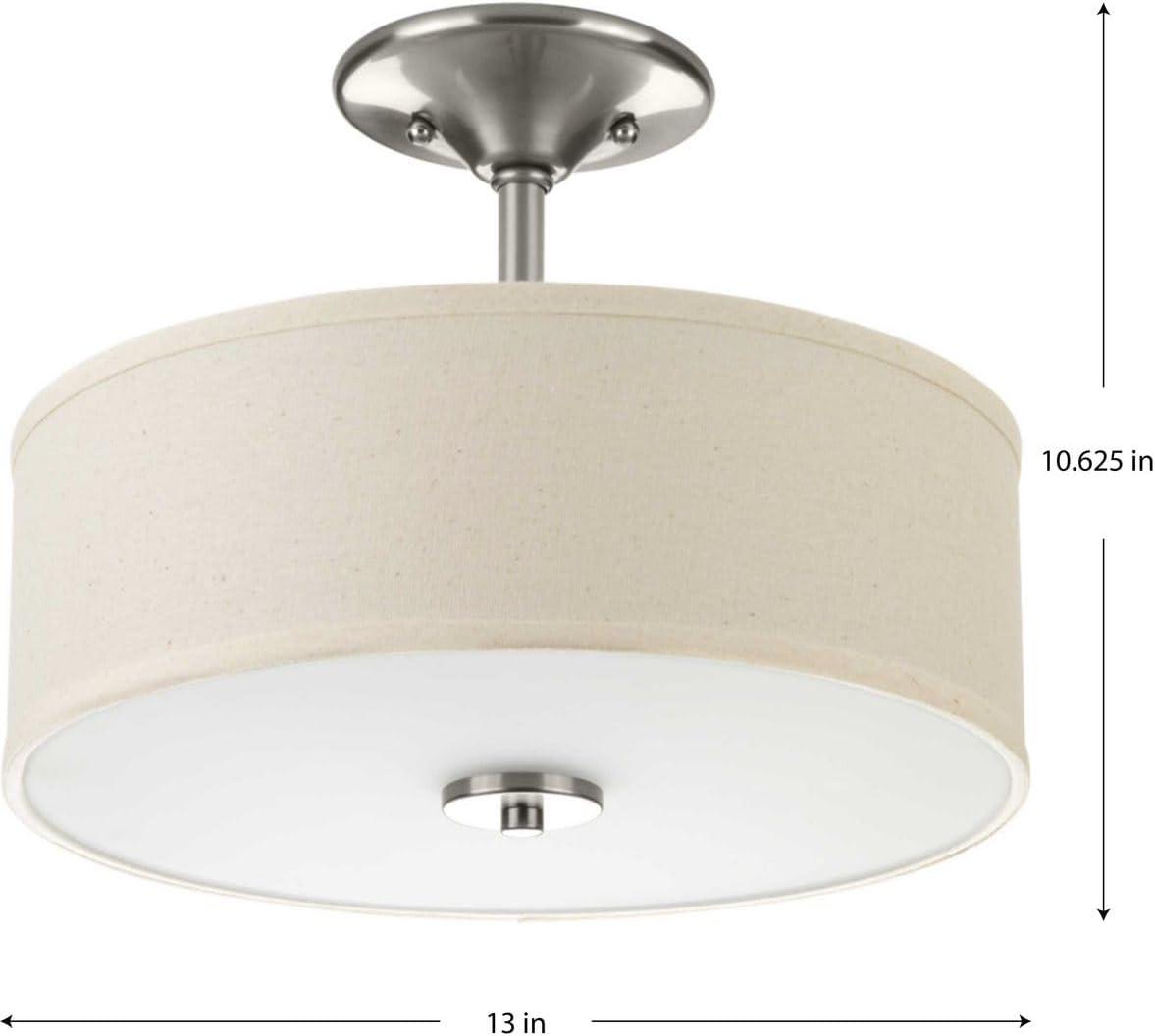 Progress Lighting Inspire 1-Light LED Semi-Flush Mount, Brushed Nickel, Linen Shade