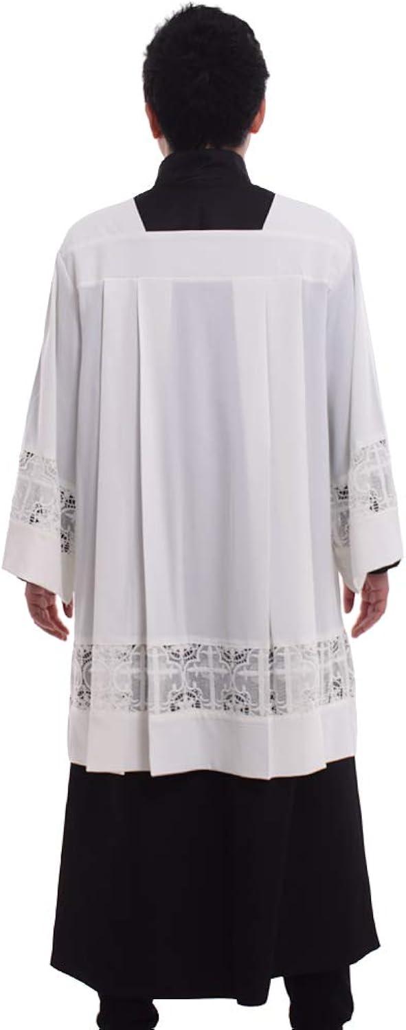 BLESSUME Catholic Pleated Lace Surplice Liturgical Cotta Vestment