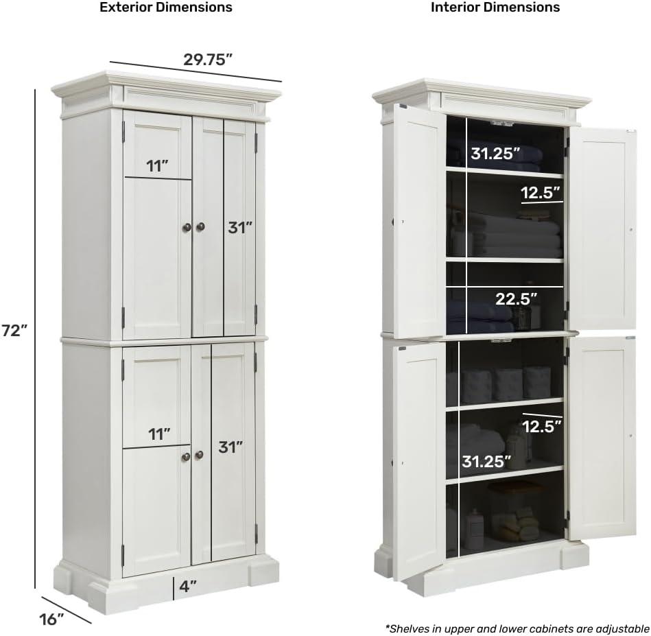 Home Styles Americana Kitchen Pantry Off-White: Traditional Hardwood Storage, 4 Adjustable Shelves