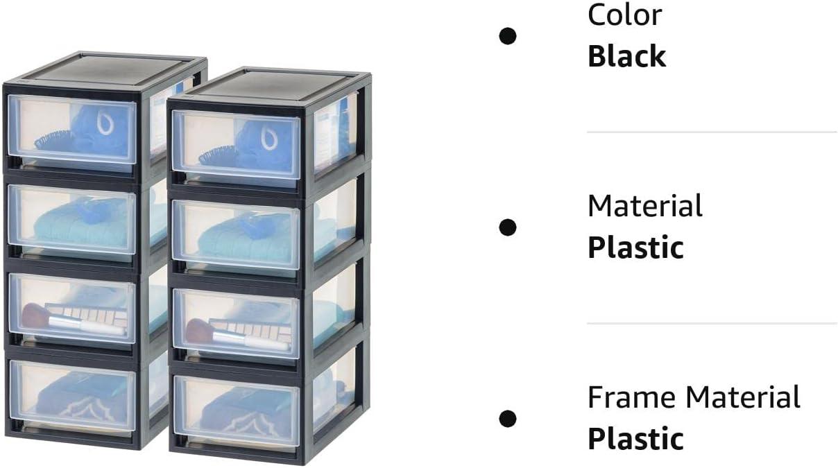IRIS USA 6 Qt. Stackable Storage Drawer,8 Pack, Plastic Drawer Organizer with Clear Doors for Pantry, Black