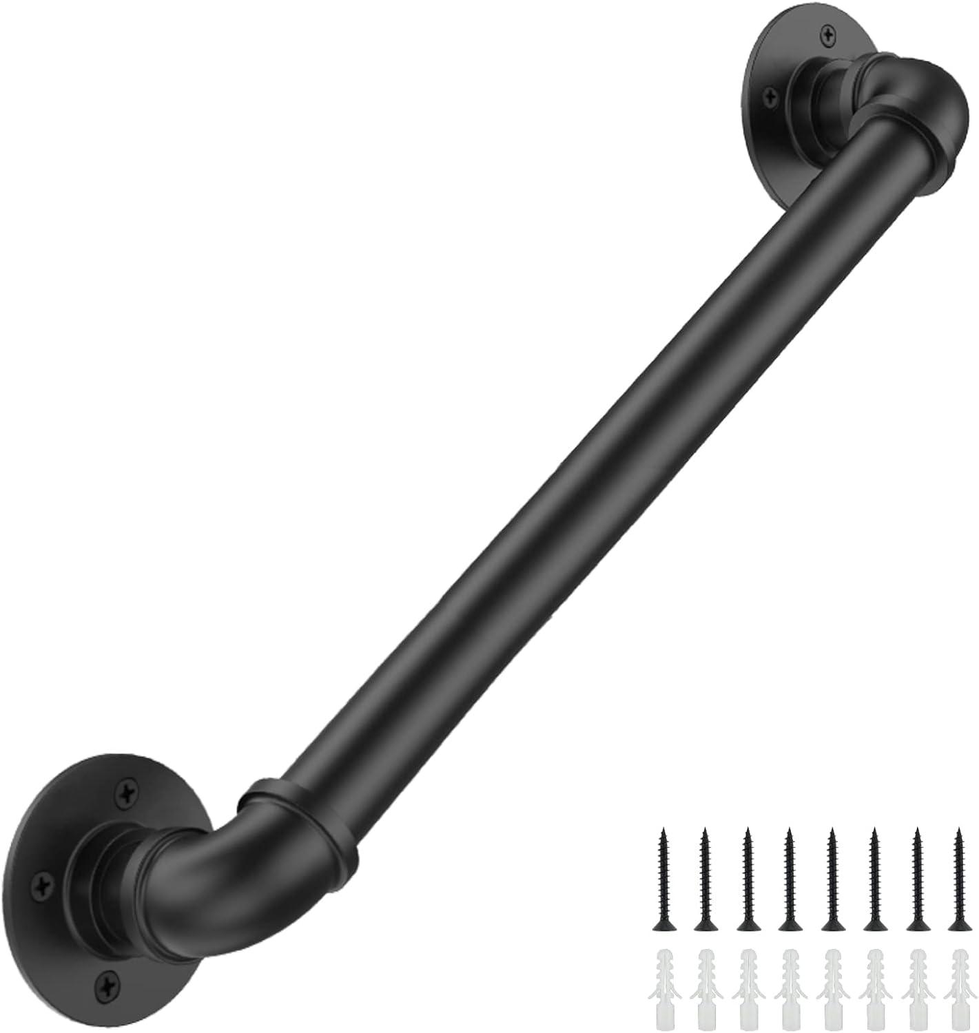 4FT Industrial Stair Railing Wall Mount Staircase Handrail φ1.3" Pipe Hand Rail for Steps Grab Bar Foot Rail Vintage Pipe Railing Black Deck Handrail for Outdoor Indoor Stairs Porch