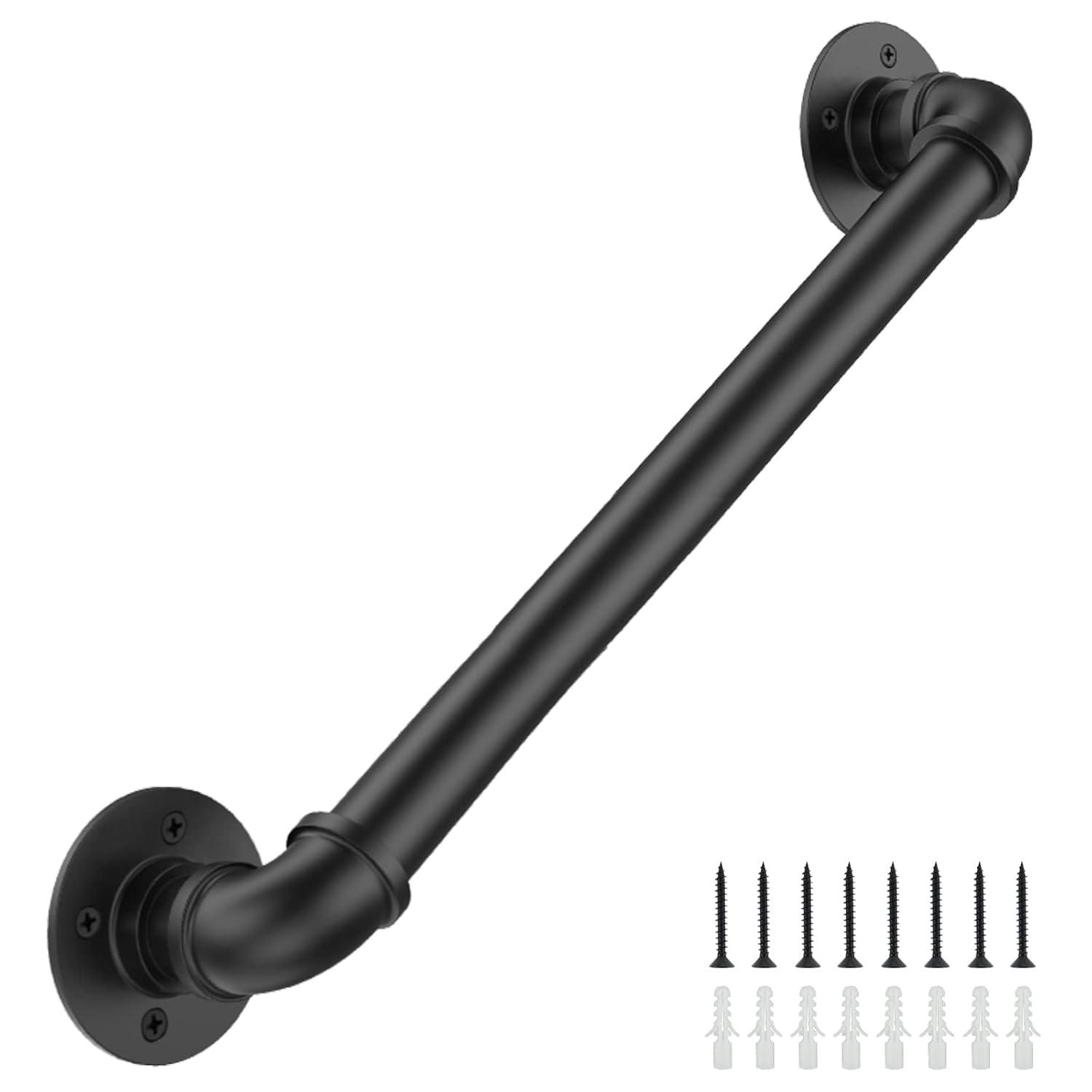 4FT Industrial Stair Railing Wall Mount Staircase Handrail φ1.3" Pipe Hand Rail for Steps Grab Bar Foot Rail Vintage Pipe Railing Black Deck Handrail for Outdoor Indoor Stairs Porch