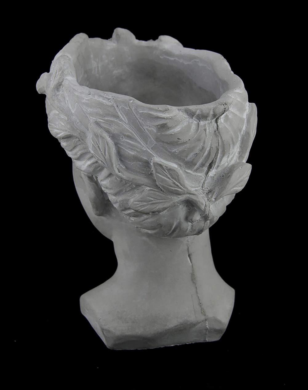Classic Greek Lady Whitewash Cement Head Planter - Indoor/Outdoor Decor