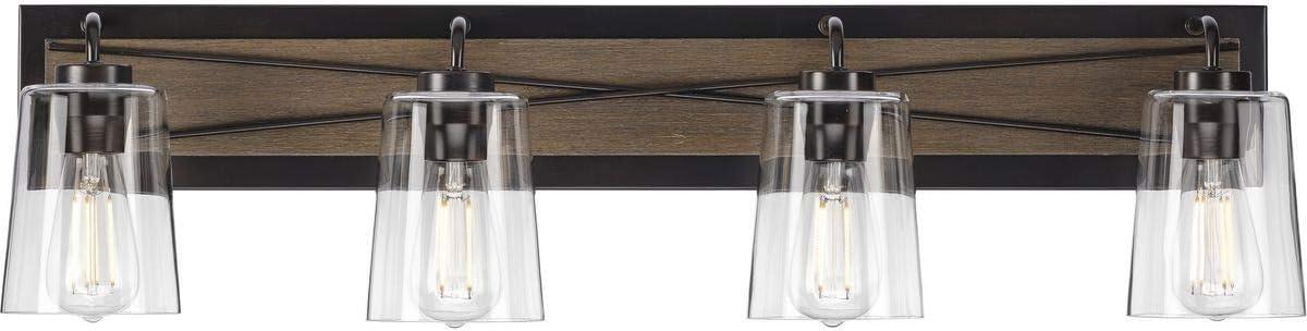 Progress Lighting Briarwood 4-Light Bath Vanity in Antique Bronze with Clear Glass Shades