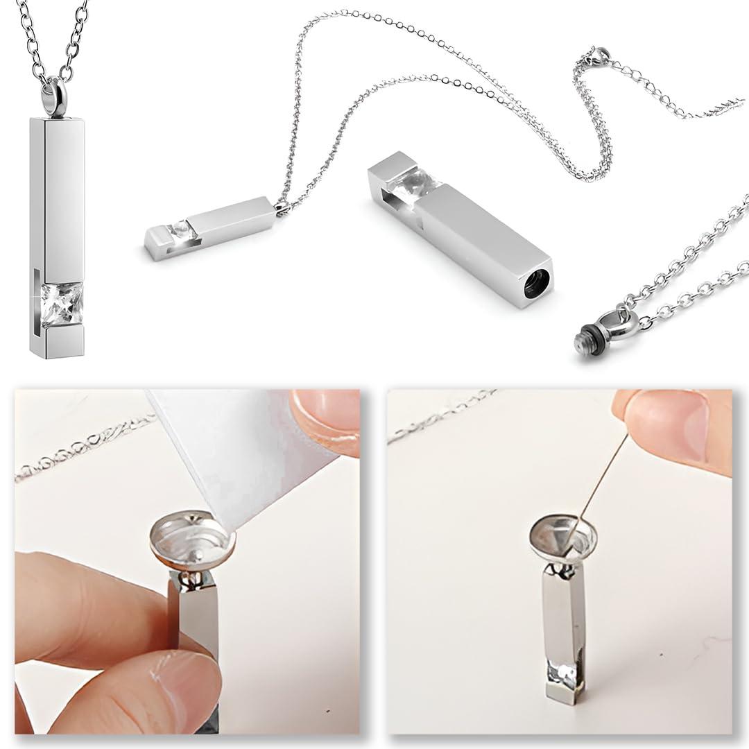 Hand-Engraved Blue Metal Urn with Necklace for Ashes