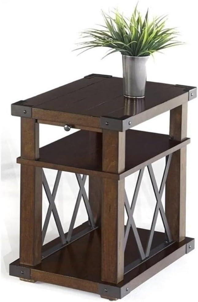 Vintage Brown Industrial Wood and Metal Chairside Table