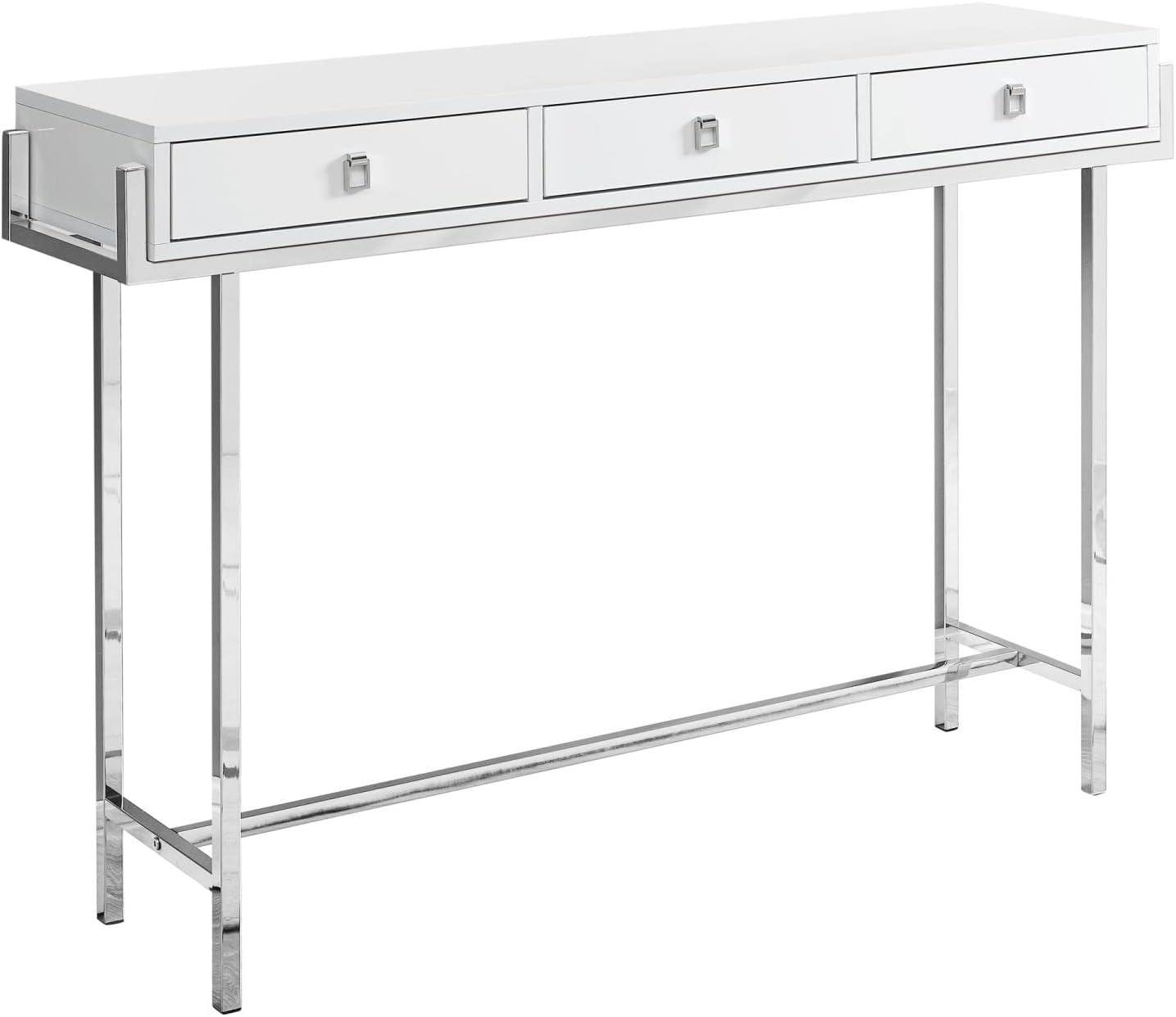 48" Glossy White Metal Rectangular Console Table with Storage