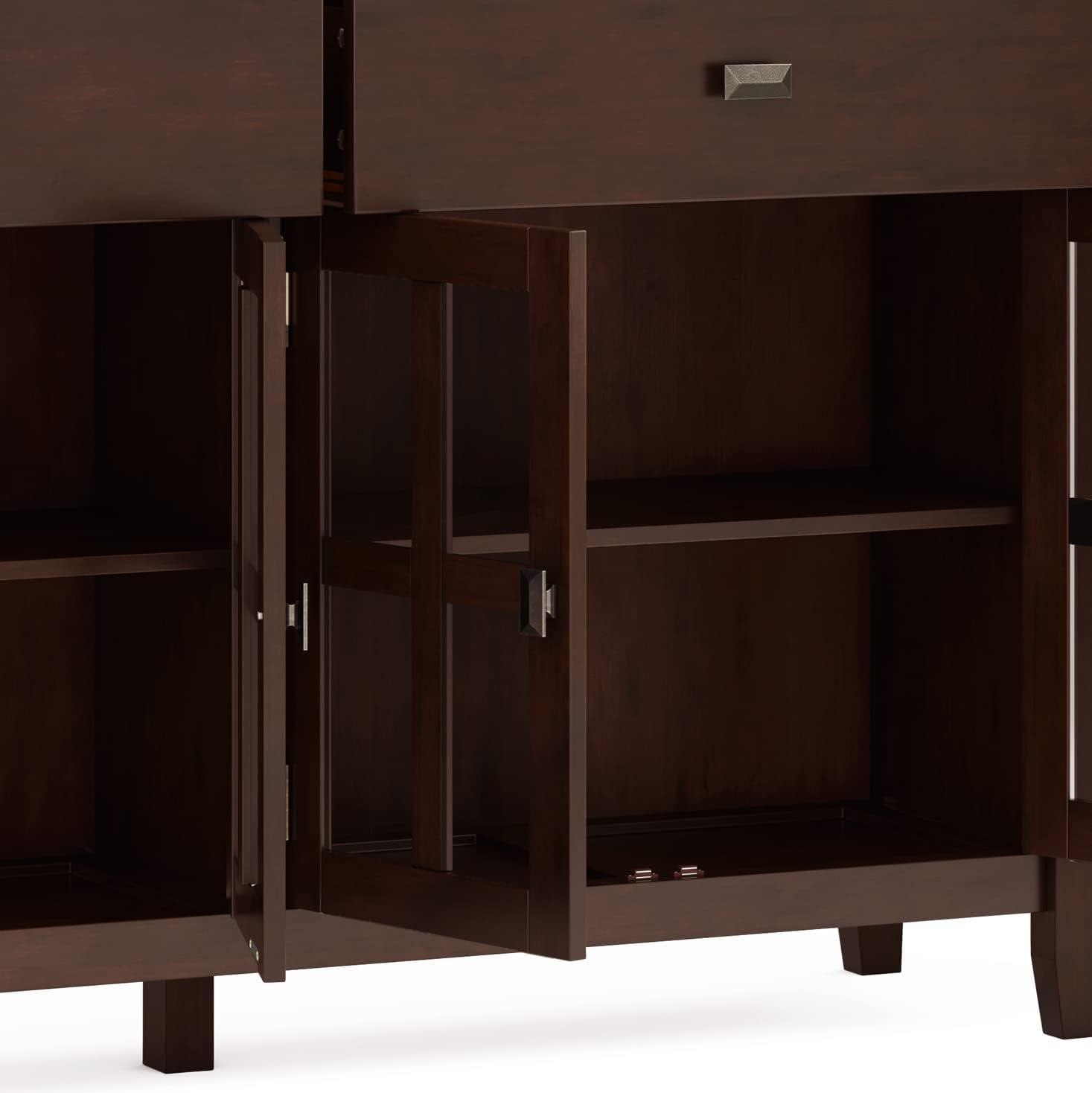 Simpli Home Artisan 60"W Solid Wood Sideboard Buffet with and Tempered Glass Doors and 3 Drawers