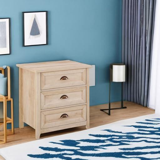 Fontella Transitional 3 Drawer Nightstand White Oak - Saracina Home: Farmhouse Style, MDF, Storage Solution