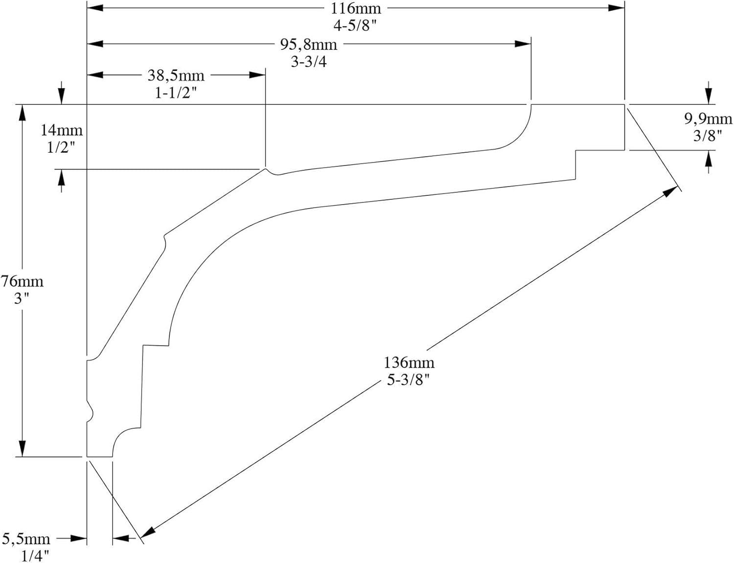 High Density Polyurethane, Primed White 3" H x 78 3/4" W x 4 5/8" D Crown