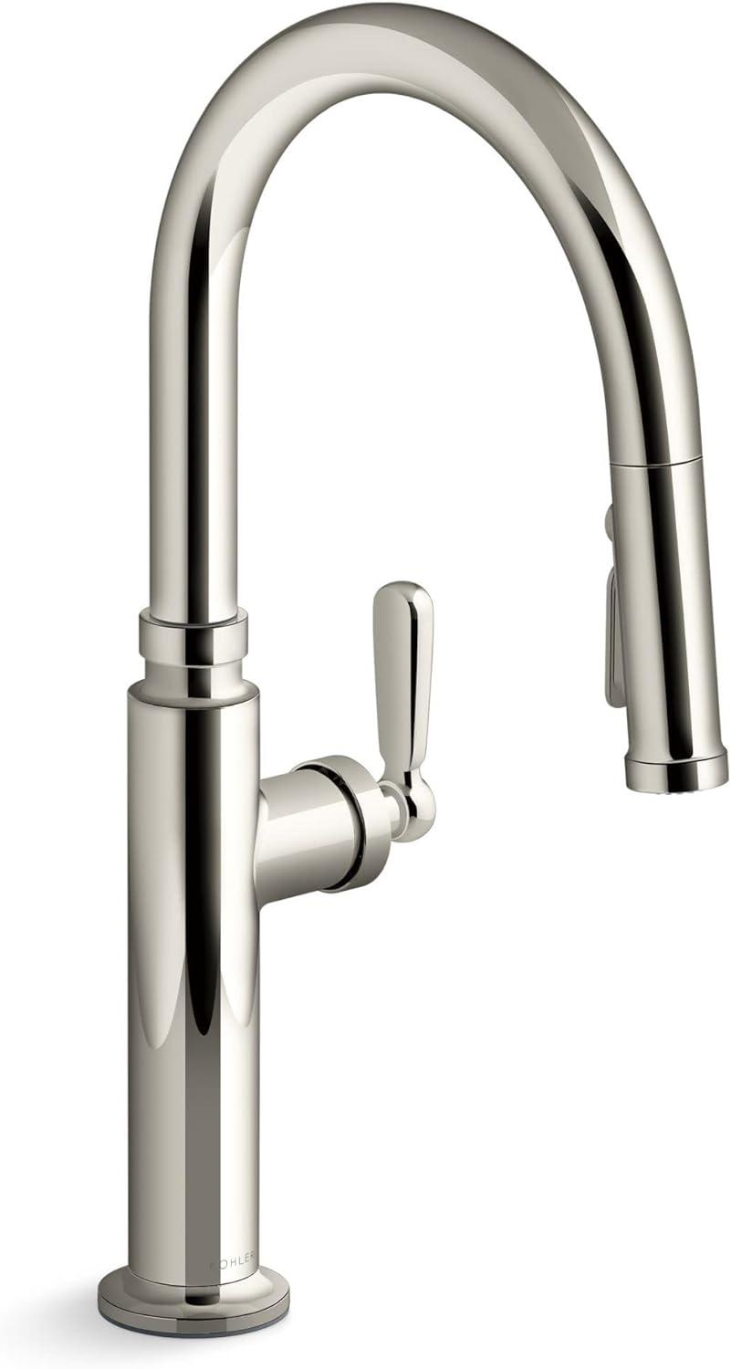 Vibrant Polished Nickel Pull-Down Kitchen Faucet with Sprayhead