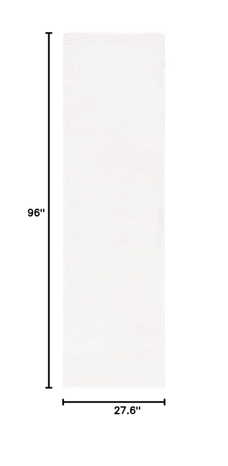 SAFAVIEH Faux Rabbit Fur David Solid Runner Rug, Off White, 2'3" x 8'