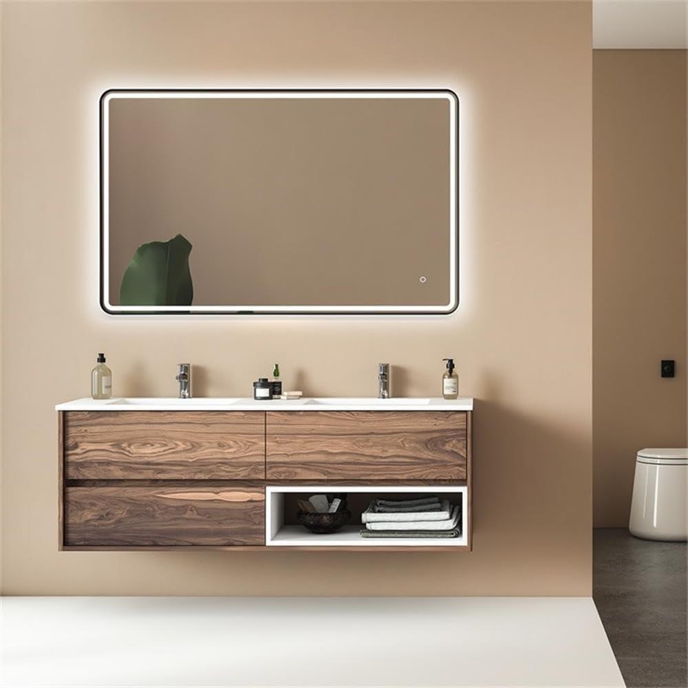 Viaggi Rectangle 48" Framed in Matt Black Modern Bathroom/Vanity LED Lighted Wall Mirror