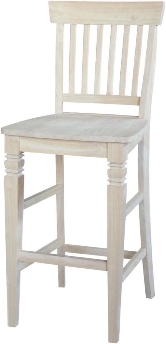 International Concepts Wood Seattle Bar Height Stool - 29.92" Seat Height - Unfinished