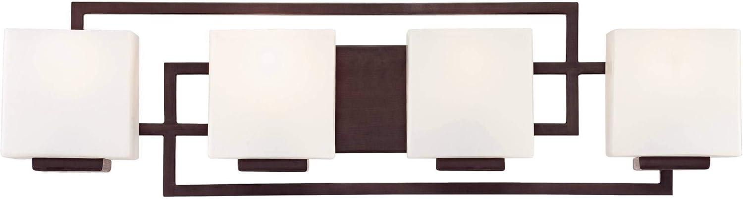 Possini Euro Design Lighting on the Square Modern Wall Light Bronze Hardwire 29" 4-Light Fixture Opal Glass for Bedroom Bathroom Vanity Reading House