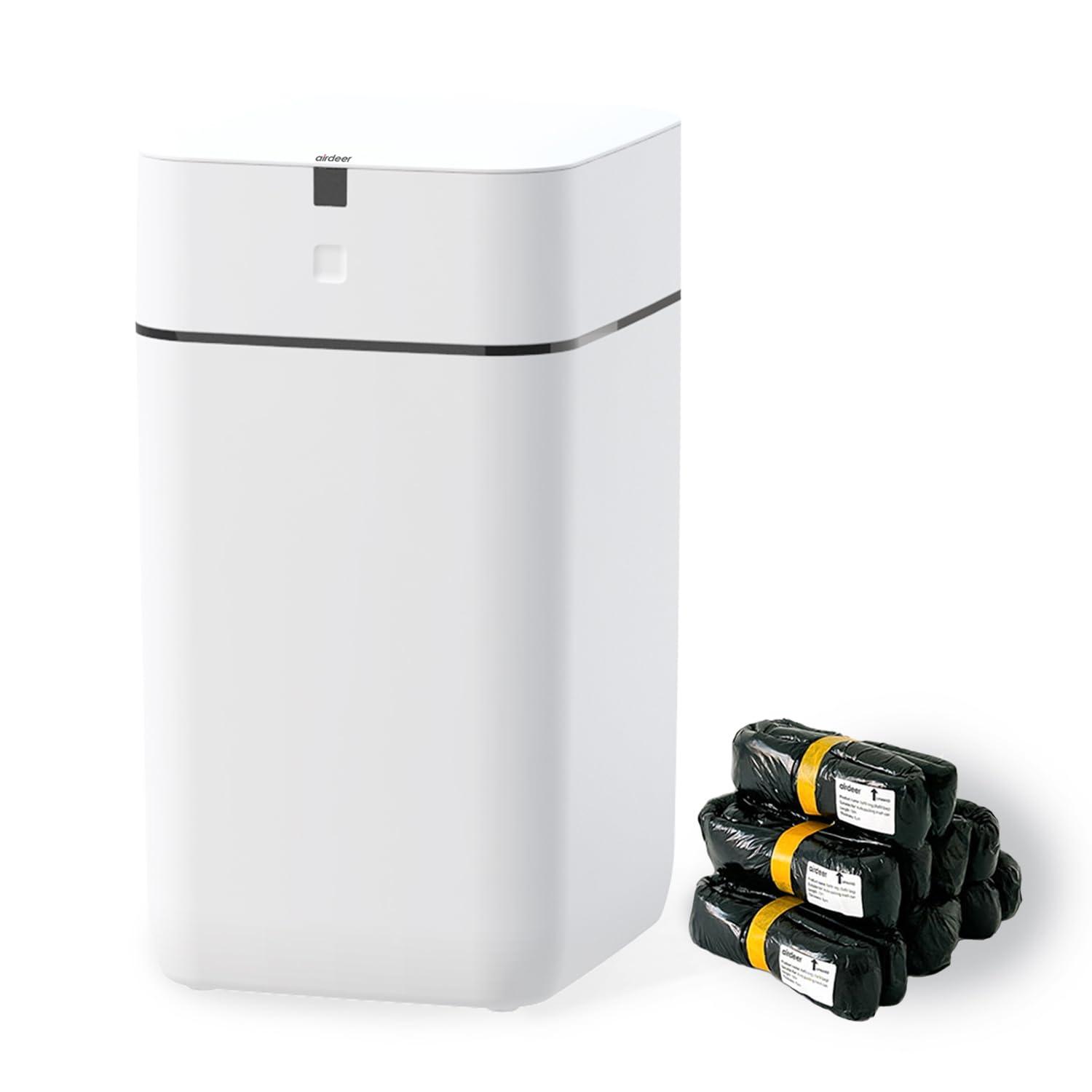 White Touchless Rectangular Plastic Smart Trash Can