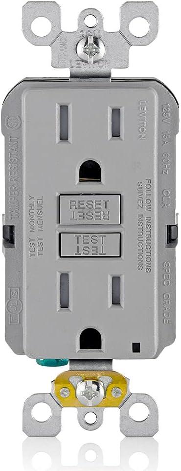 Gray Tamper-Resistant GFCI Outlet with LED Indicator