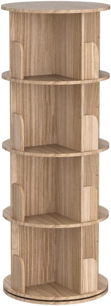 Pine Wood 4-Tier Rotating Kids Bookshelf Organizer